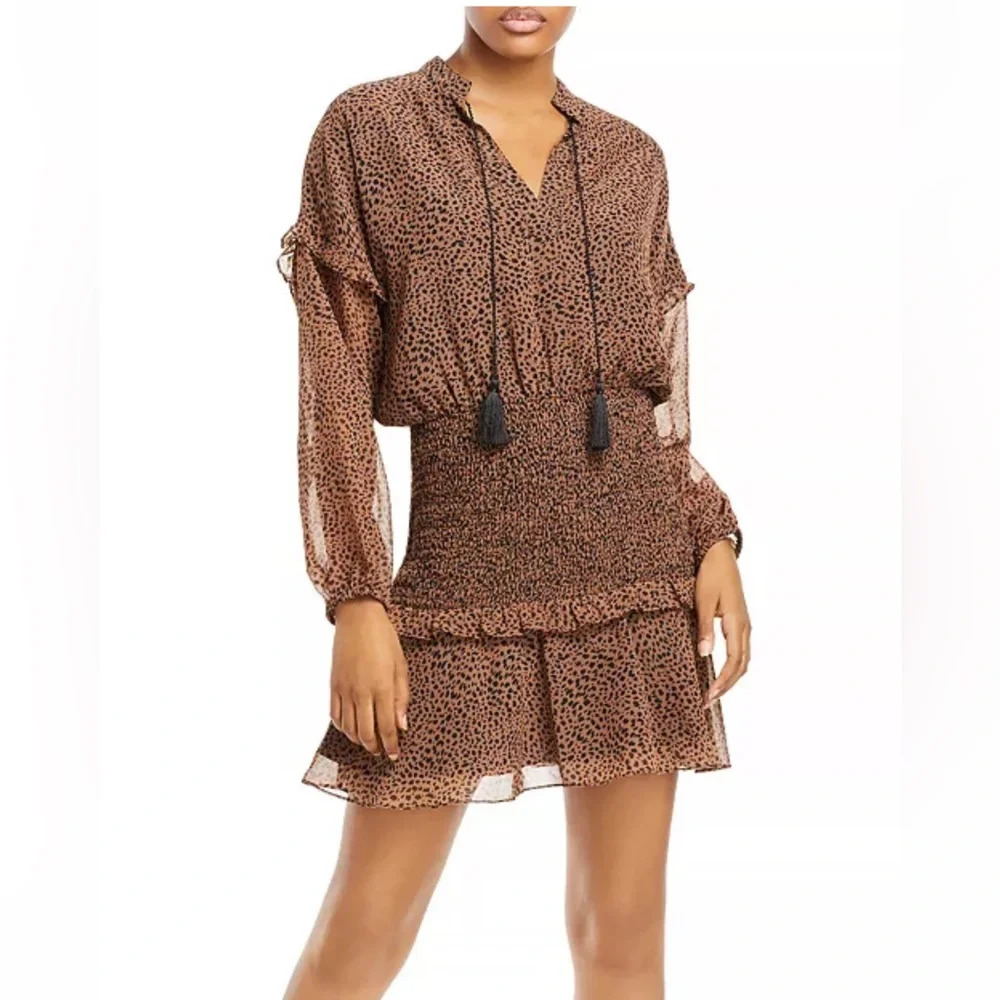 Aqua Printed Ruffle Mini Dress Brown Leopard Print Bloomingdale’s Size S